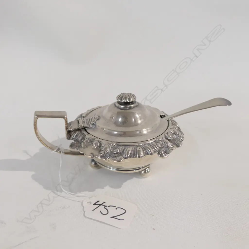 STG SILVER MUSTARD POT + SPOON L 120 MM, 163.7 GRMS Image 1++
