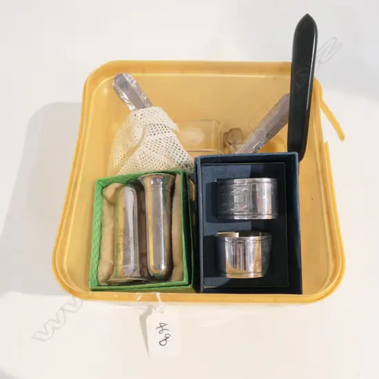 SILVER  PLATE ITEMS; SURV. RINGS ETC