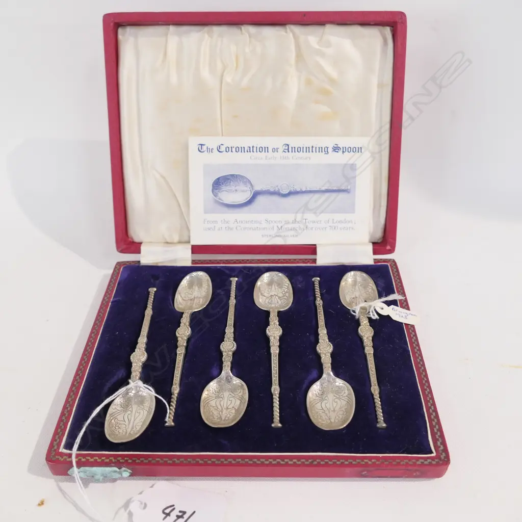CASED SET SIX S/S CORONATION ANNOINTING SPOONS,  54.8 GMS Image 1++