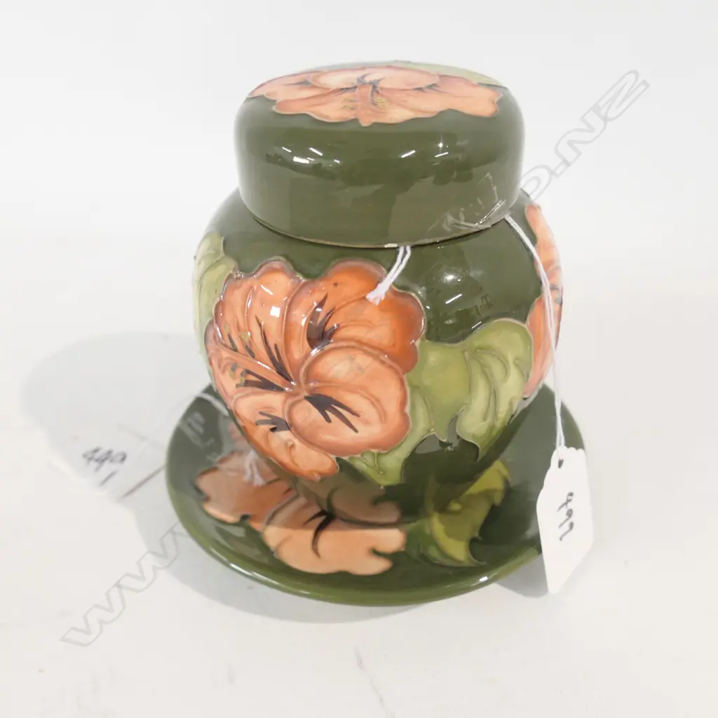 MOORCROFT HIBISCUS PATTERN GINGER JAR AND SMALL DISH Image 1++