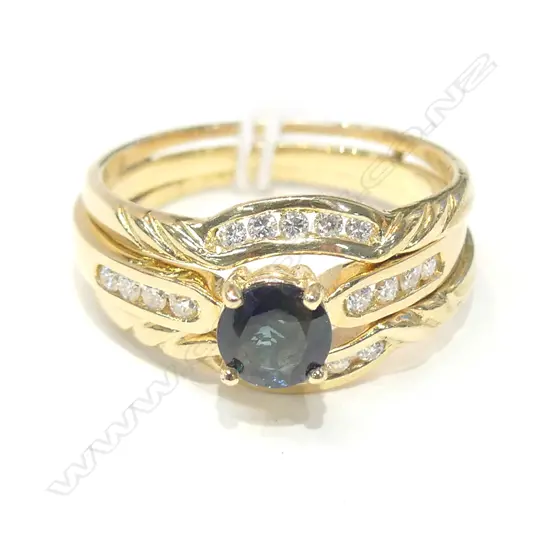 18CT YG SAPPHIRE/ DIAMOND RING SET