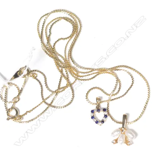 HEART SAPP. & CZ PENDENT; FRESH WATER &CZ PENDENT ON GP. CHAINS