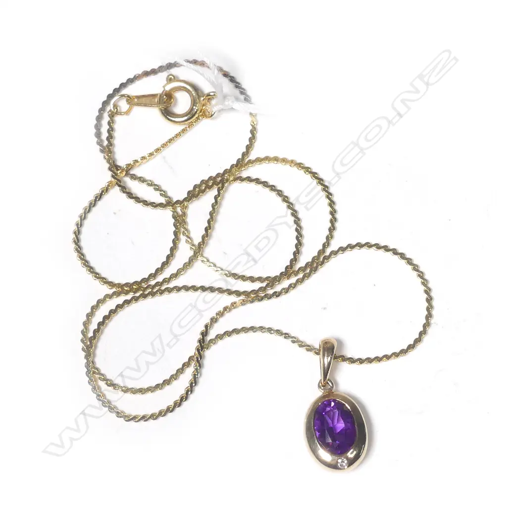 9CT AMETHYST/DIA PENDENT ON GP CHAIN Image 1++