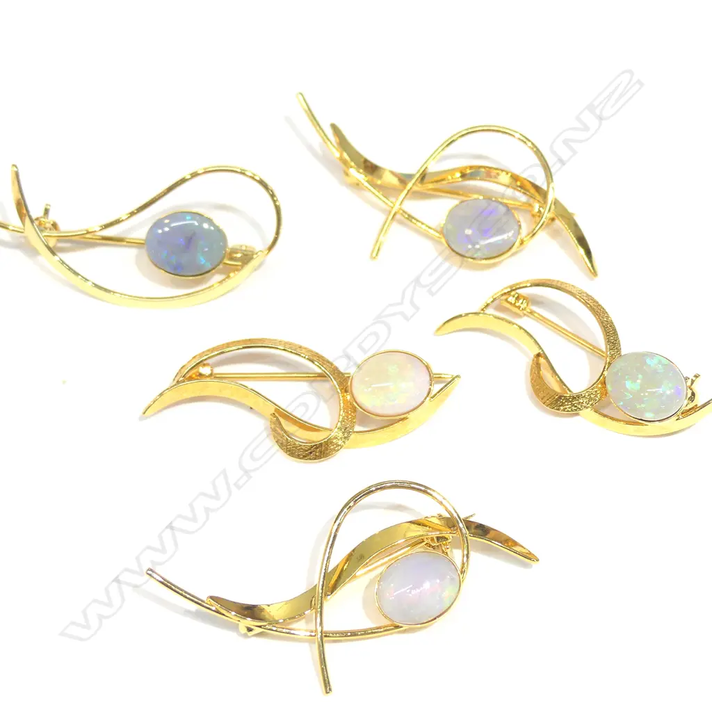 5 OPAL STERLING SIL/ GOLD PLATE BROOCHES Image 1++