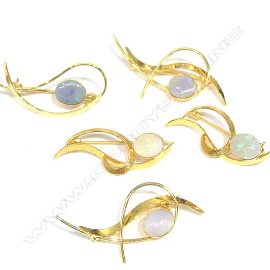 5 OPAL STERLING SIL/ GOLD PLATE BROOCHES
