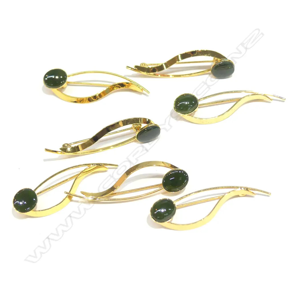 7 STERLING SILVER/ GOLD PLATE GREENSTONE BROOCHES Image 1++