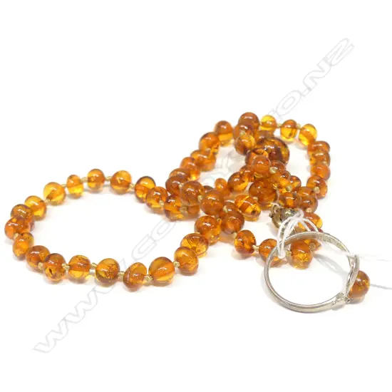 AMBER NECKLACE 925 CLASP + STG SILVER AMBER RING