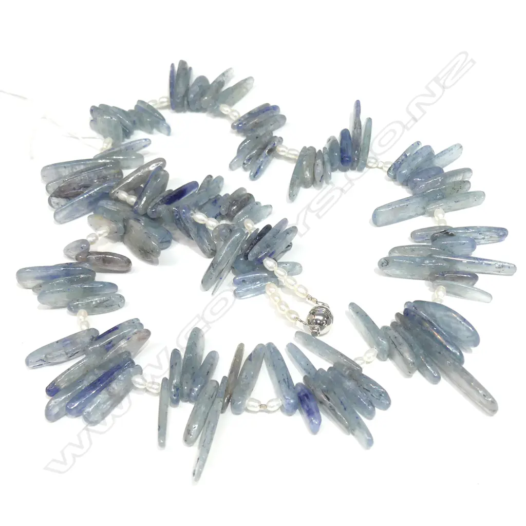 KYANITE AND FRESH WATER PEARL GEMSTONE NECKLACE Image 1++