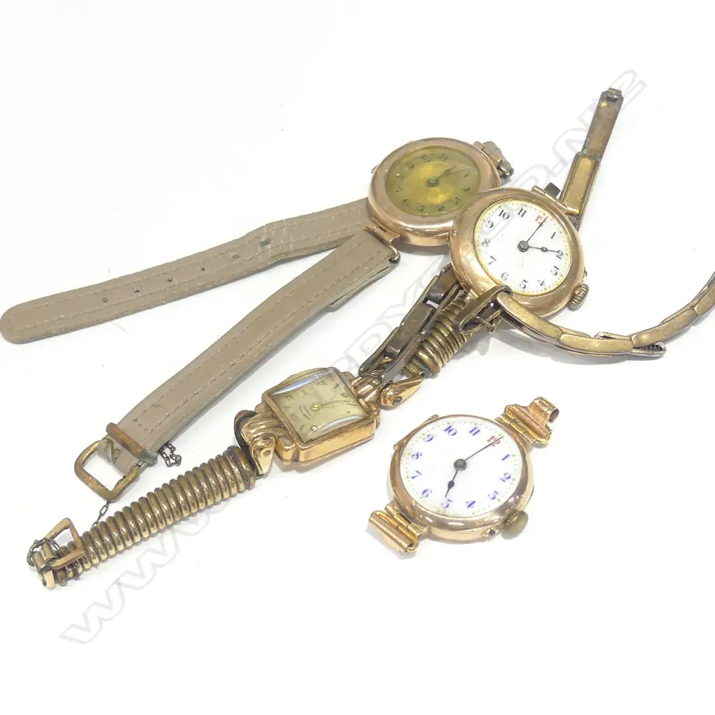 4 OLD 9ct GOLD LADIES WRISTWATCHES Image 1++