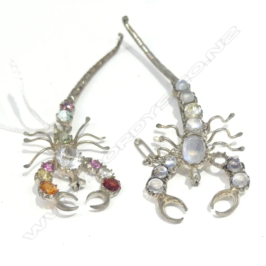 2 SCORPION BROOCHES, ONE WITH MOONSTONES THE OTHER w PASTES Image 1++