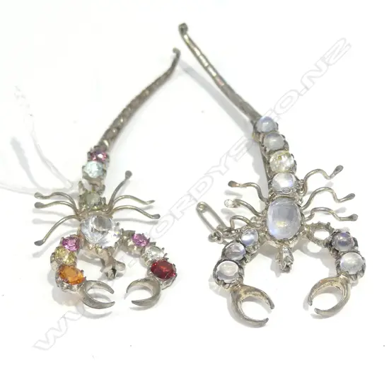 2 SCORPION BROOCHES, ONE WITH MOONSTONES THE OTHER w PASTES