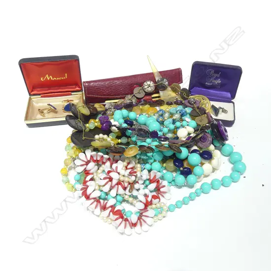 ASSORTED NECKLACES/ CUFF LINKS ETC