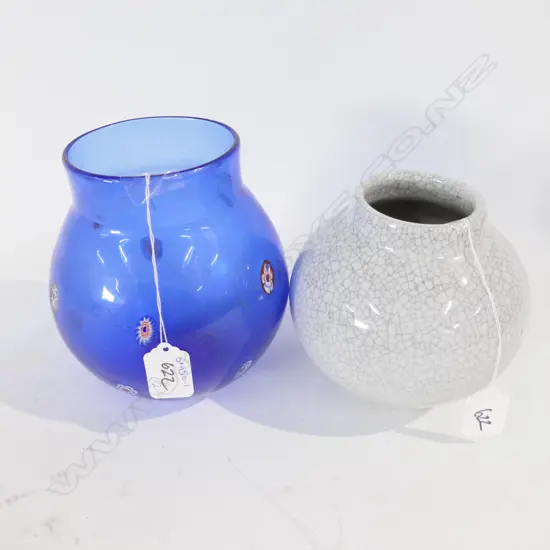 CRACKLE GLAZE VASE + ANOTHER ART GLASS MURRINI VASE