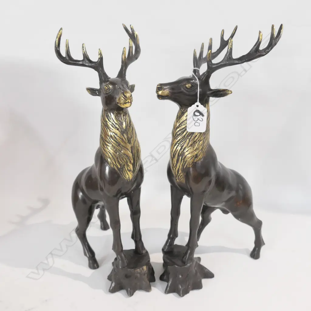 PAIR OF BRONZE STAGS 350MM H Image 1++