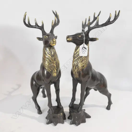 PAIR OF BRONZE STAGS 350MM H