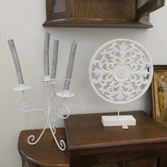 CARVING ON STAND AND 4 LIGHT CANDLEHOLDER 400MM H