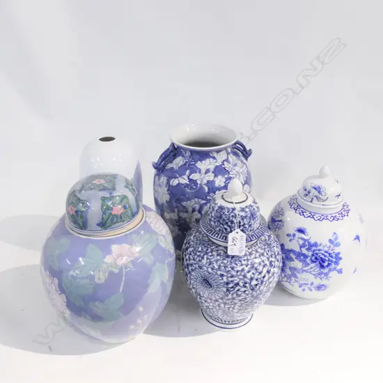 5 ASIAN VASES; GINGER ETC