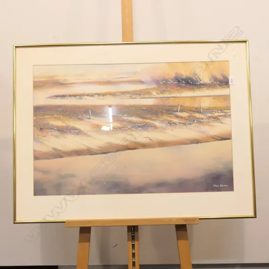 WAYNE BELCHER ACRYLIC ON PAPER WAIKATO WETLANDS 760  X 490 MM