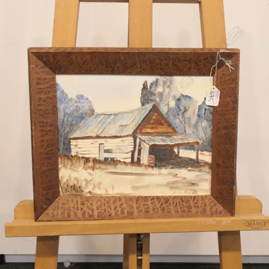 HILDA RIVERS GOUACHE OLD BARN IN WORKED FRAME