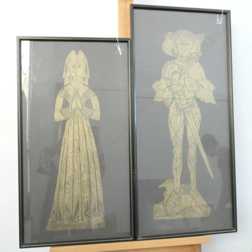 2 FRAMED COPIES OF ENG, 860 X 400 & 730 X 400MMLISH MEDIEVAL 'RUBBINGS' Image 1++
