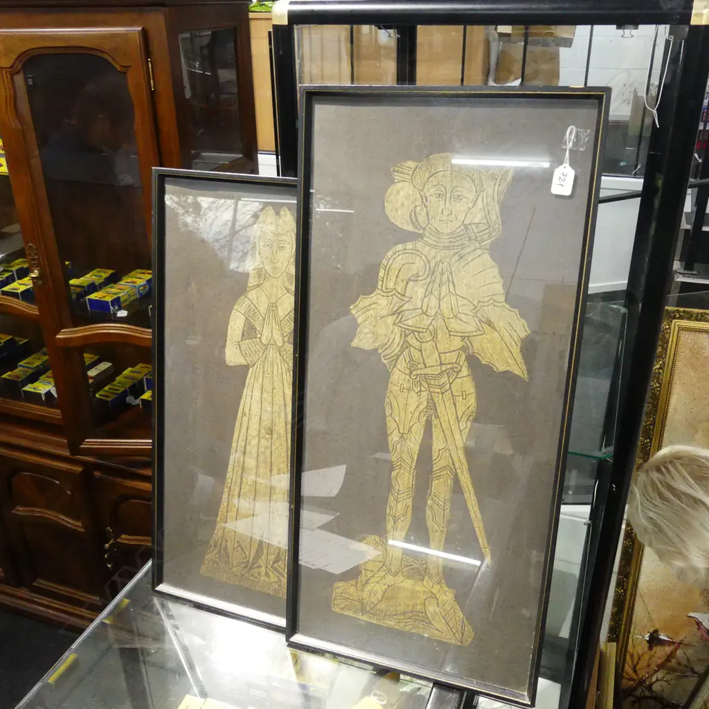 2 FRAMED COPIES OF ENG, 860 X 400 & 730 X 400MMLISH MEDIEVAL 'RUBBINGS' Image 1++
