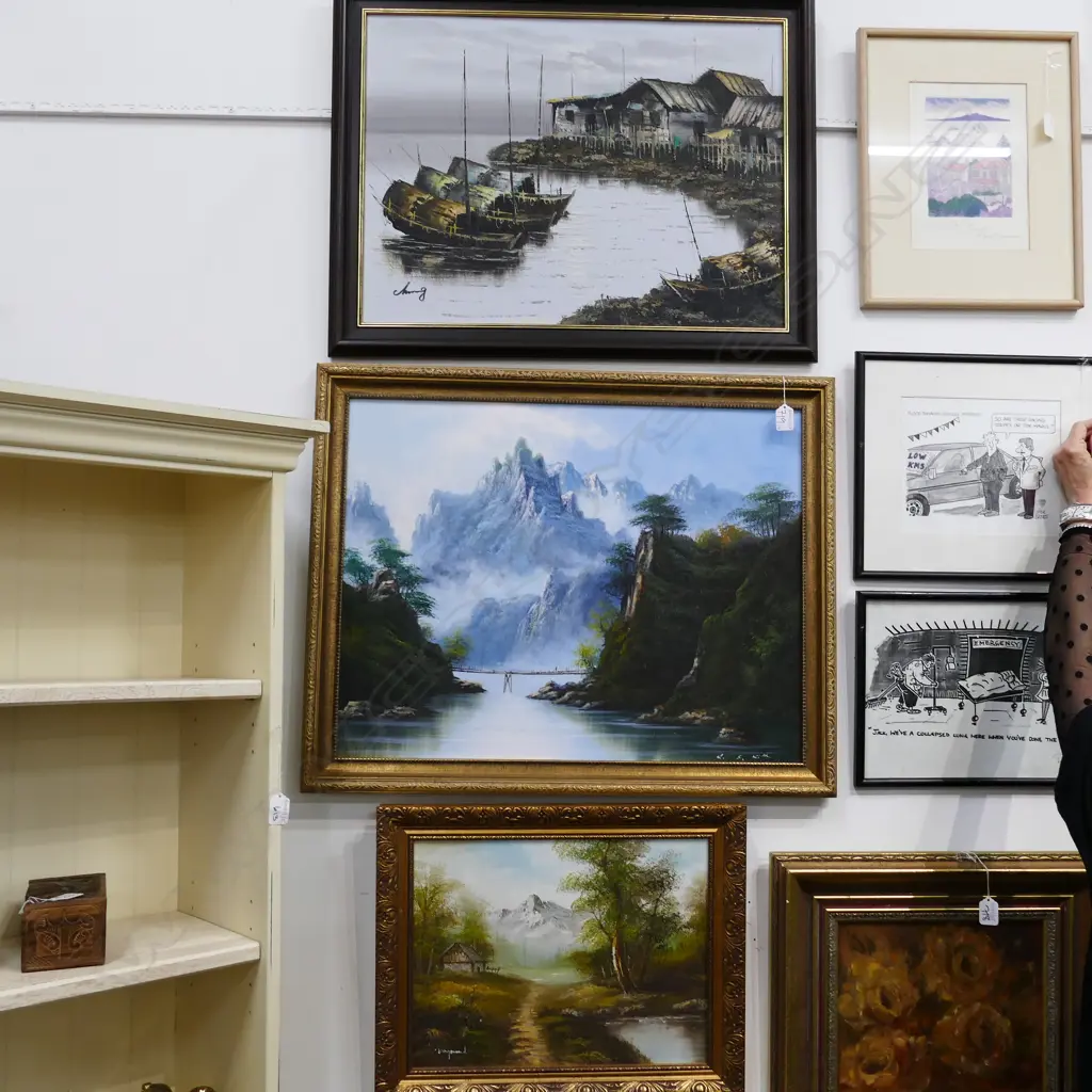 3 ASIAN LANDSCAPE OILS LARGEST 580MM H X 720MM L Image 1++