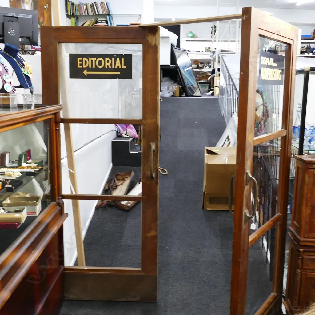 PAIR OF  GLAZED DOORS DISPLAY ADVERTISING+EDITORIAL X NAPIER DAILY TELEGRAPH 2200 MM X 900 MM  A/F Image 1++