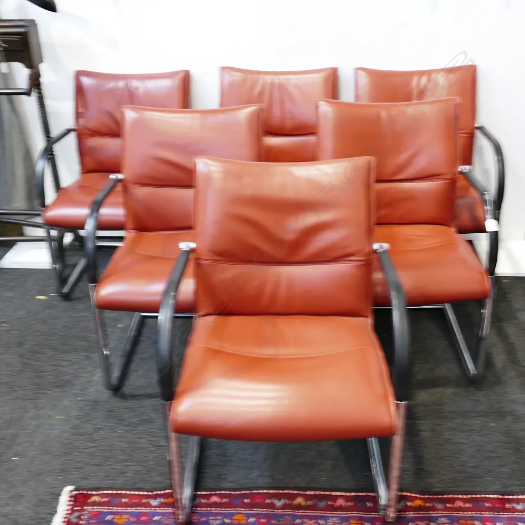6 LEATHER & CHROME MODERNIST DINING CHAIRS Image 1++