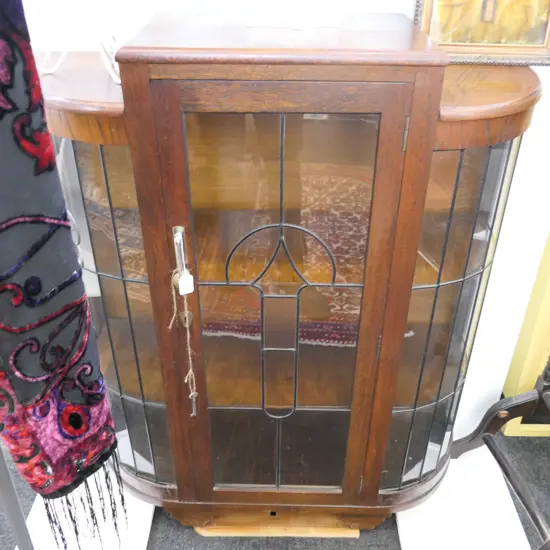 1940s LEADLIGHT CHINA CABINET H. 1101mm