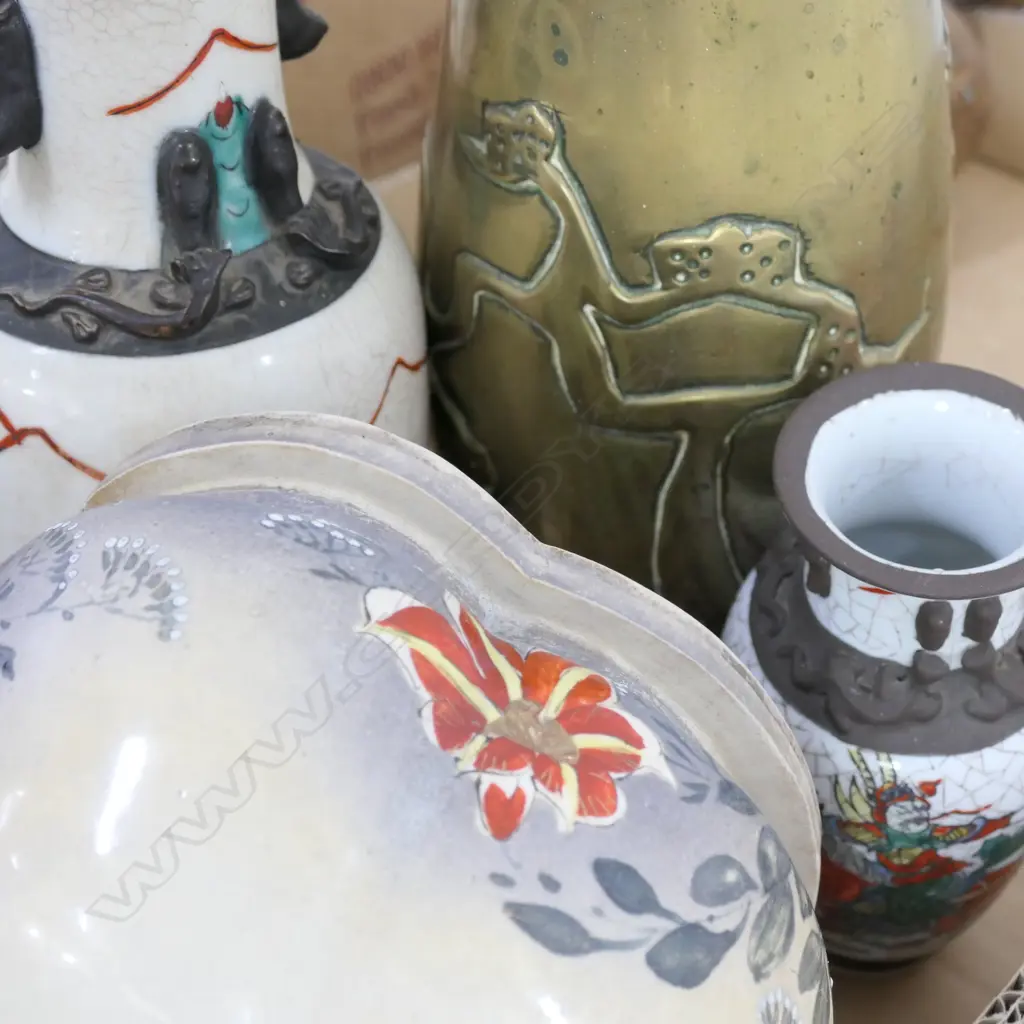 LOT ASST SATSUMA + BRASS VASE ETC Image 1++