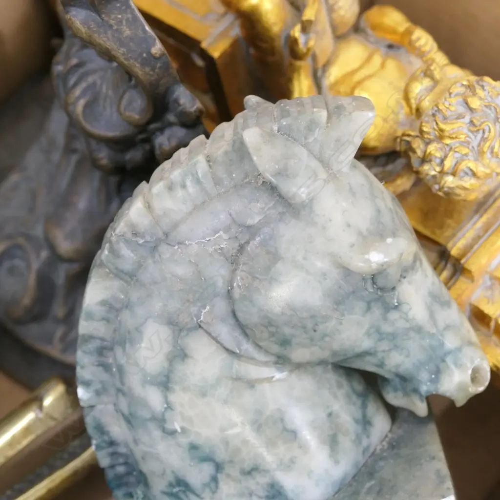 LOT ASST INCL. CARVED STONE BOOK ENDS + BRASS NUTCRACKER ETC Image 1++