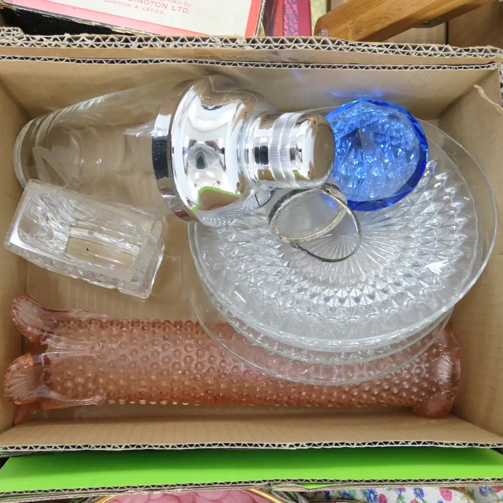 LOT ASST GLASSWARE INCL. SHAKER + ORREFORS GLASS VASE Image 1++