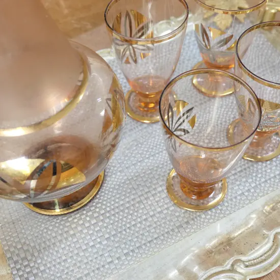 DRINKS TRAY/DECANTER + 4 GLASSES