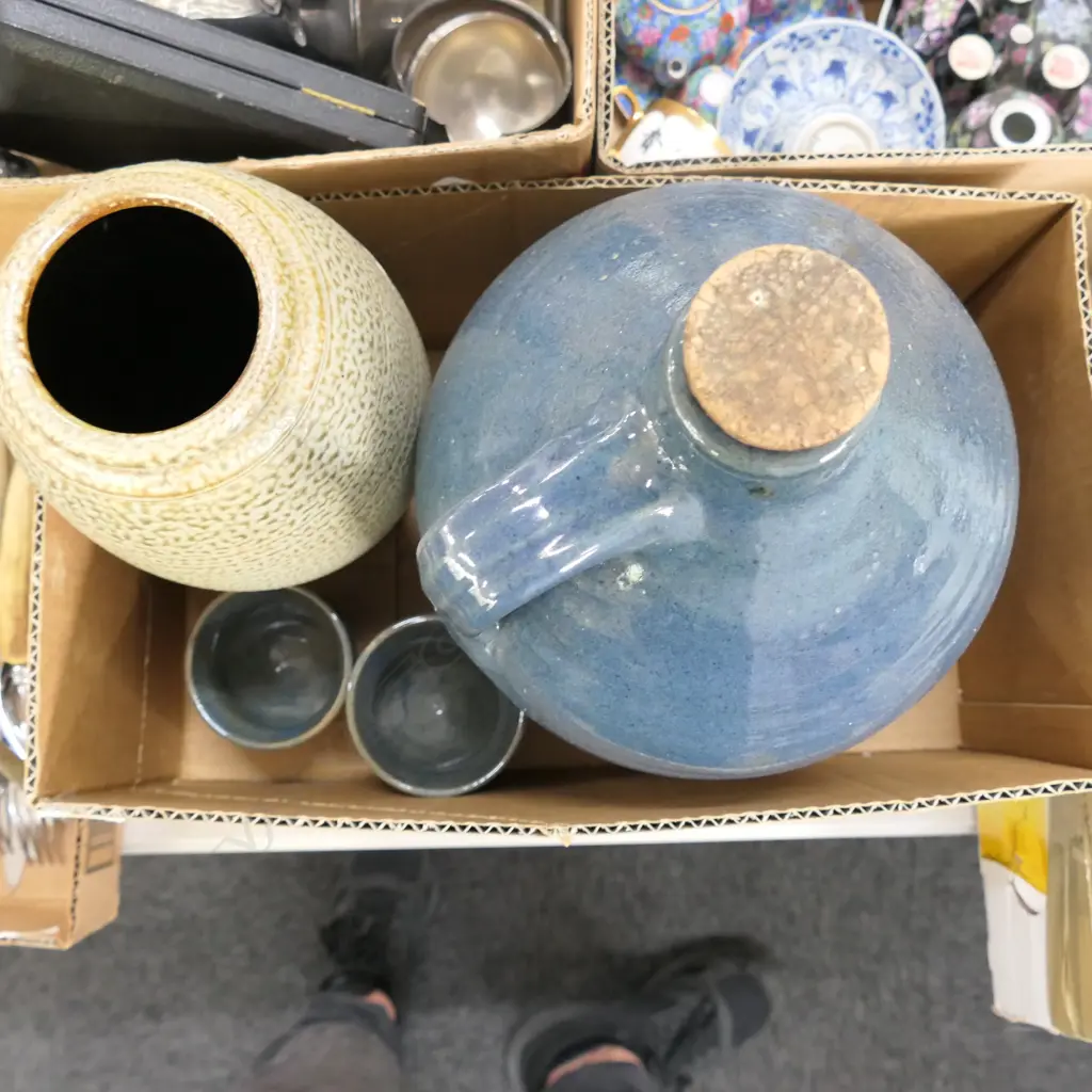 POTTERY FLASK + 2 CUPS + SALT GLAZE VASE H 400 MM Image 1++