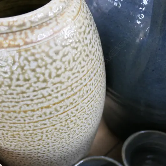 POTTERY FLASK + 2 CUPS + SALT GLAZE VASE H 400 MM