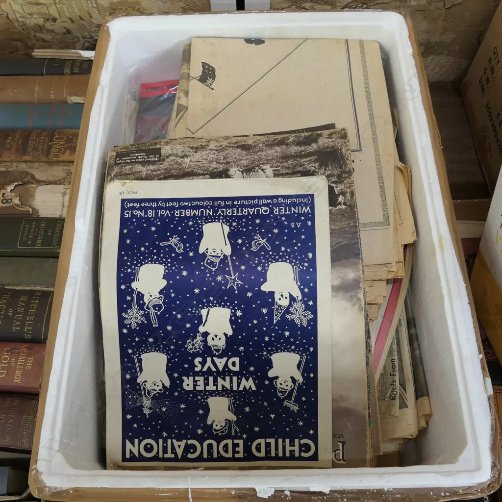 BOX OF ASSORTED PRINTED EPHEMERA, NEWSPAPERS Image 1++