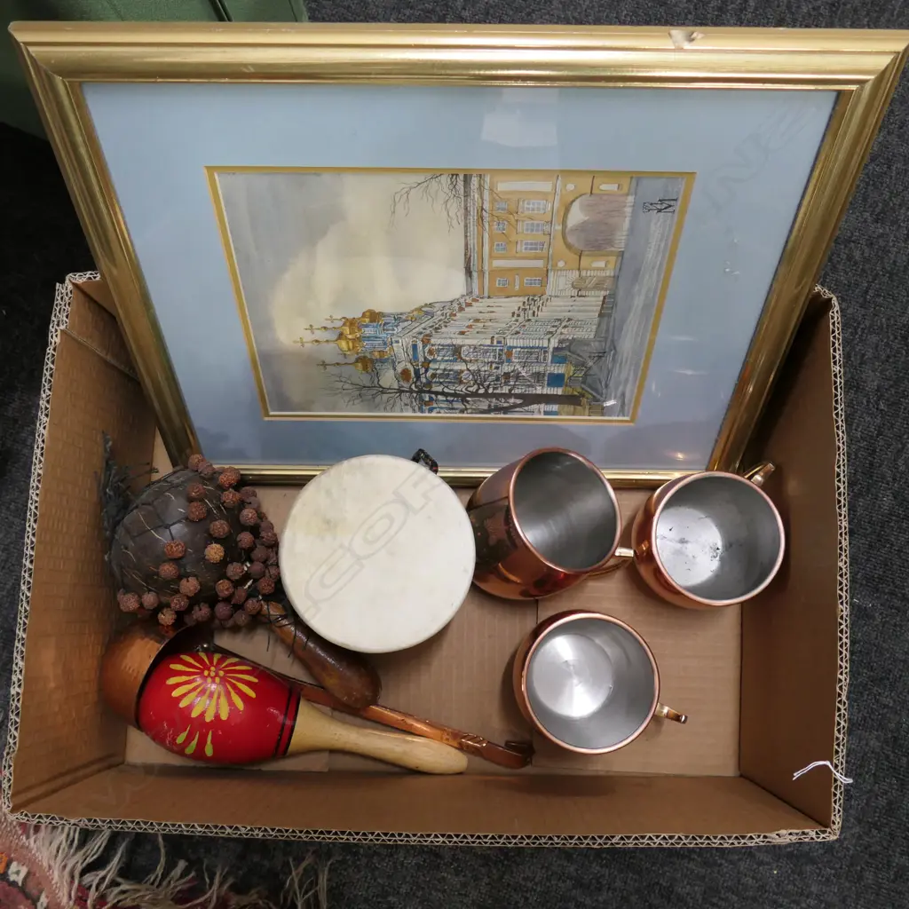 BOX ASSORTED COPPER, PRINT & PERCUSSION INSTRUMENTS Image 1++