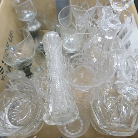 LOT ASST CRYSTAL GLASSES/VASES ETC