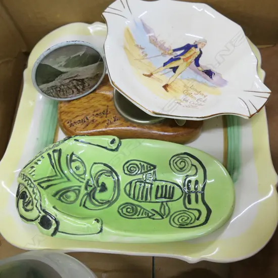 LOT ASST NZ SOUVENIR WARE INCL. LEATHER WRITING CASE + TUNSTALL DISHES