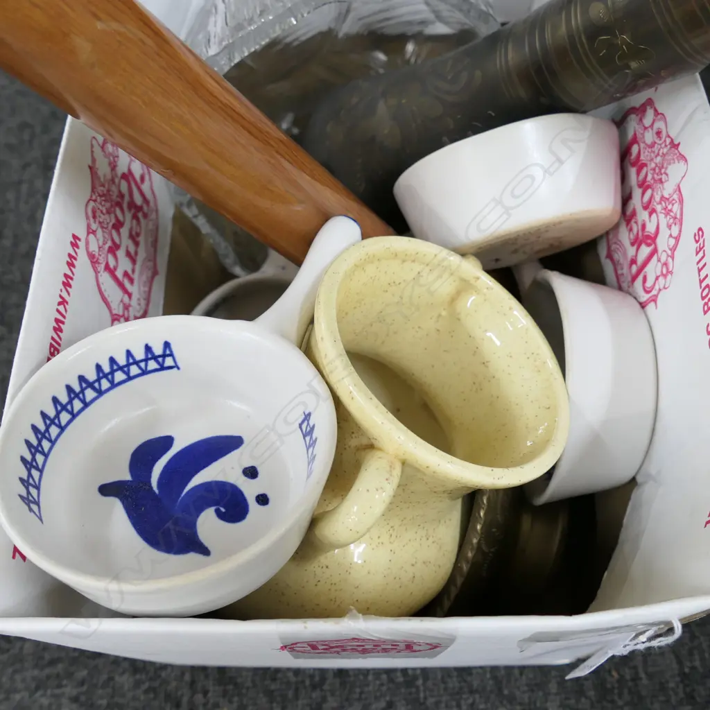 BOX LOT VASES, CRYSTAL, BRONZE, WOODEN STAND ETC Image 1++