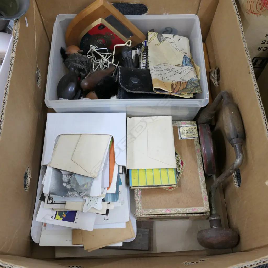 BOX OF MISCELLANEOUS, CARDS, DRILL BRACE ETC Image 1++