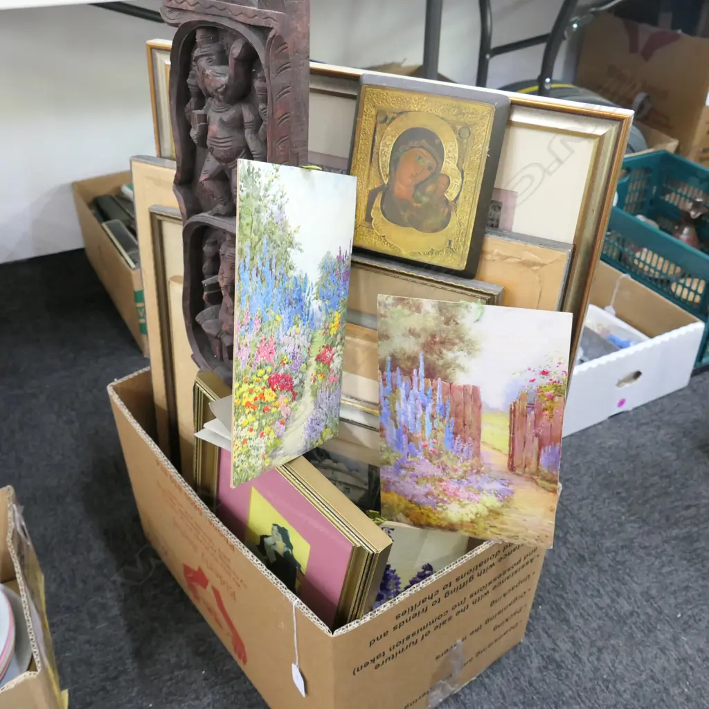 LOT ASST PRINTS / WOOD CARVING ETC Image 1++