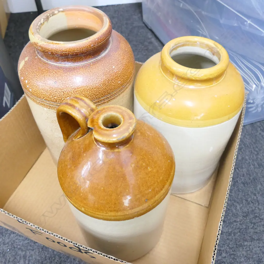 3 STONE CROCKS - ONE CHIPPED TO RIM Image 1++