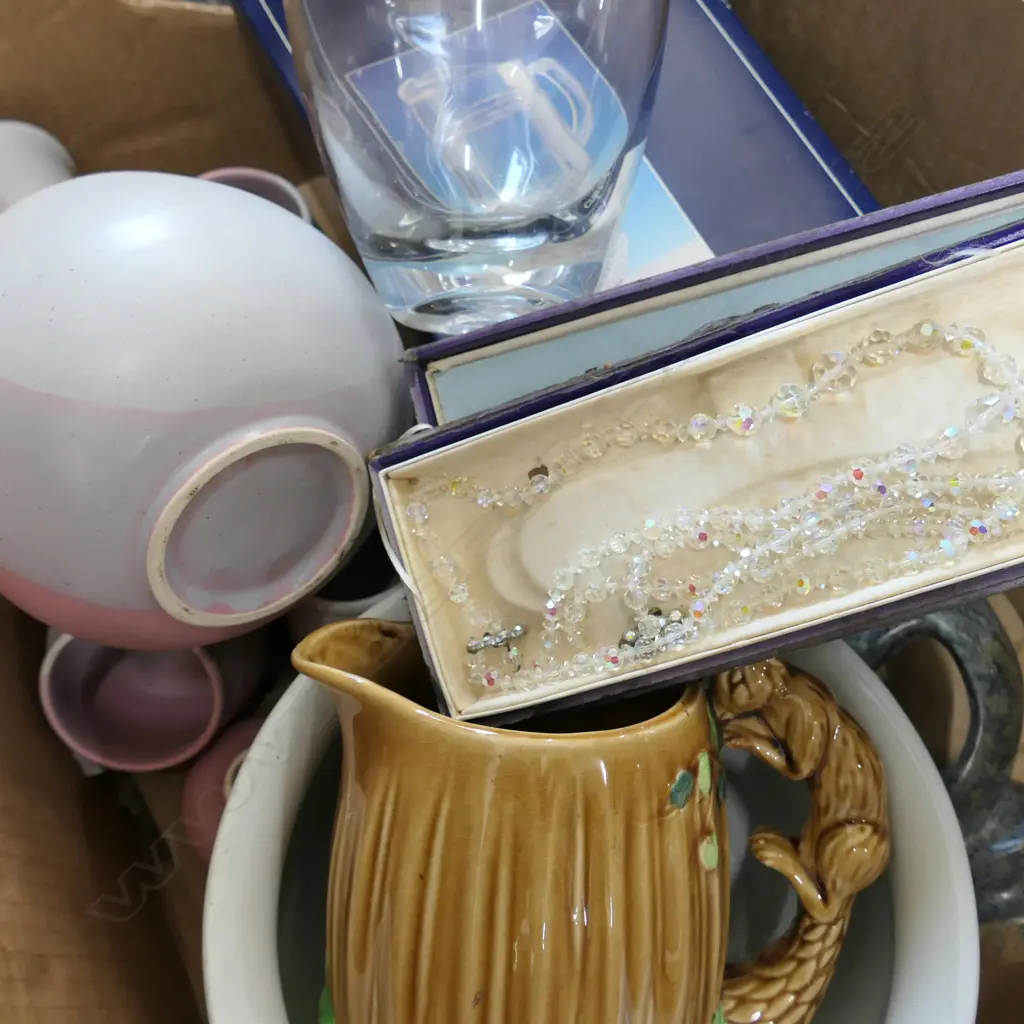 LOT CHAMBER POT /NECKLACE/ WINE FLASK/ CRYSTAL JUG ETC Image 1++