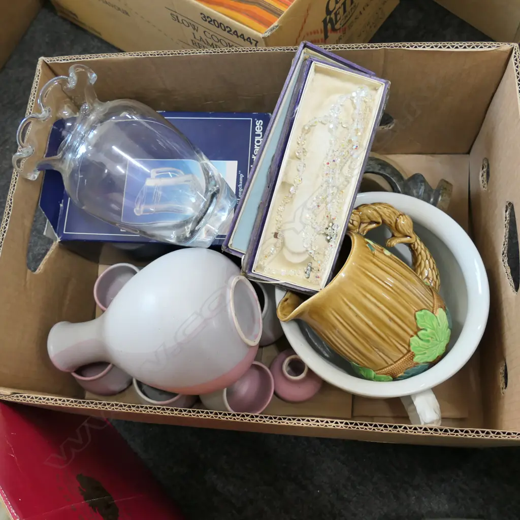 LOT CHAMBER POT /NECKLACE/ WINE FLASK/ CRYSTAL JUG ETC Image 1++