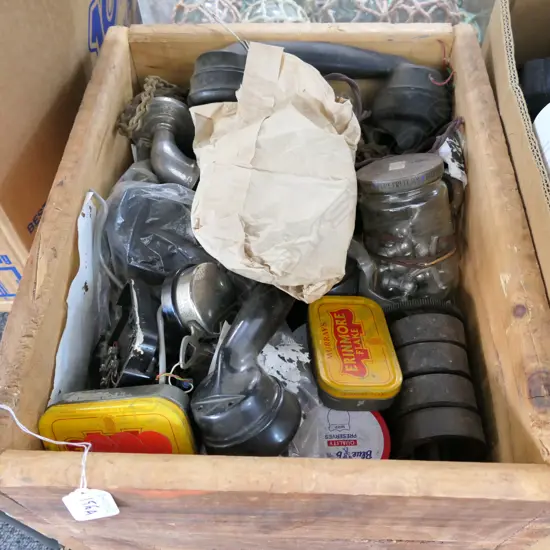 BOX WITH OLD PHONES ETC