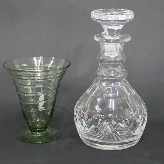 STUART DECANTER H. 220MM + WHITEFRIARS GLASS VASE