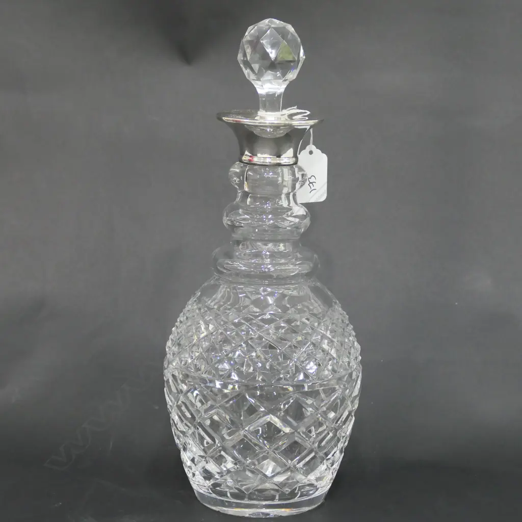 SILVER COLLARED CUT CRYSTAL DECANTER H. 305MM Image 1++