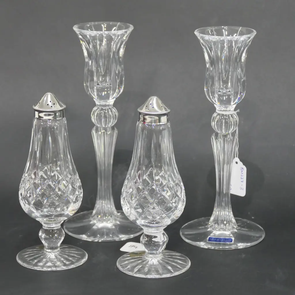 PR WATERFORD CRYSTAL CANDLESTICKS (H. 200MM) + SALT AND PEPPER Image 1++