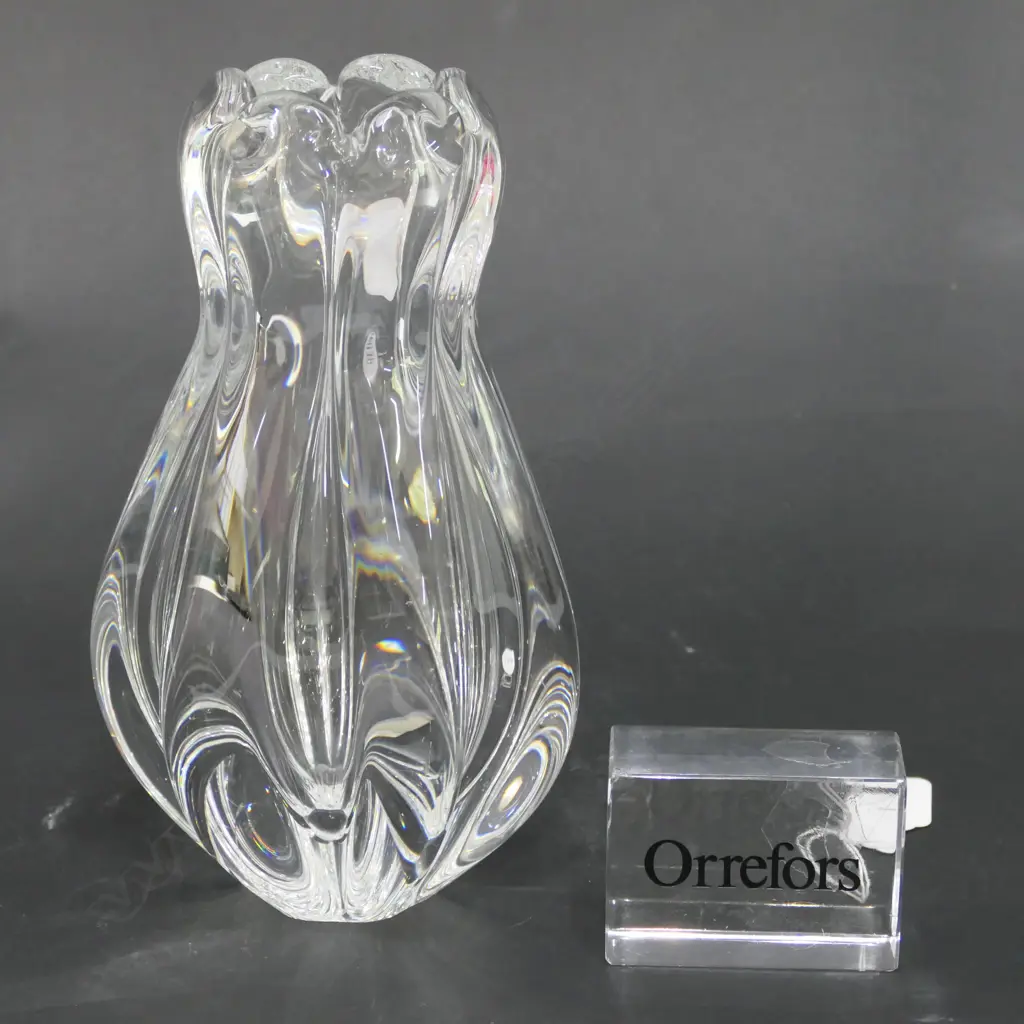 ORREFORS ART GLASS VASE H. 200MM + PAPER WEIGHT Image 1++